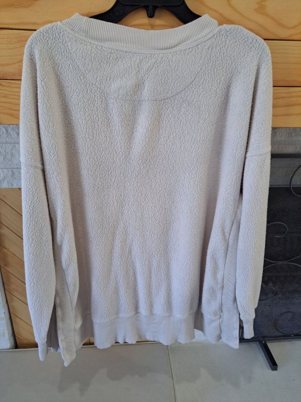 Aerie Chilled Out Large Beige Sherpa Sweatshirt Ribbed Side Panels Women's Cozy - Picture 5 of 11
